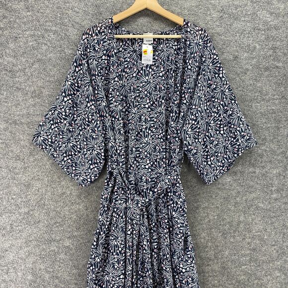 New Sonoma Dress Women Small Black Floral Belted Short Sleeve Open Front Casual - Picture 3 of 11